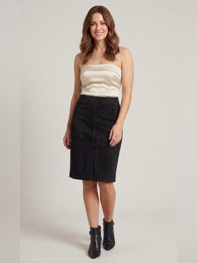 ESSENTIALS SIONI Vegan Suede Stretchy A-Line Skirt with Side Zip